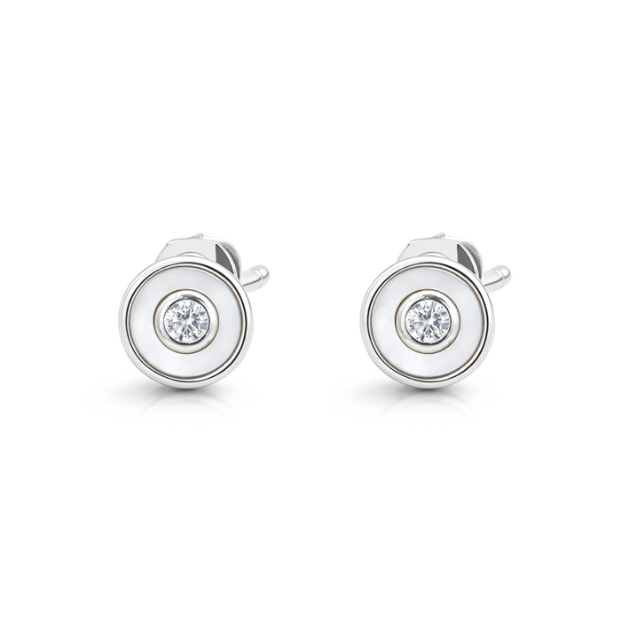 ROUNDED MOTHER OF PEARL STUD SILVER EARRING