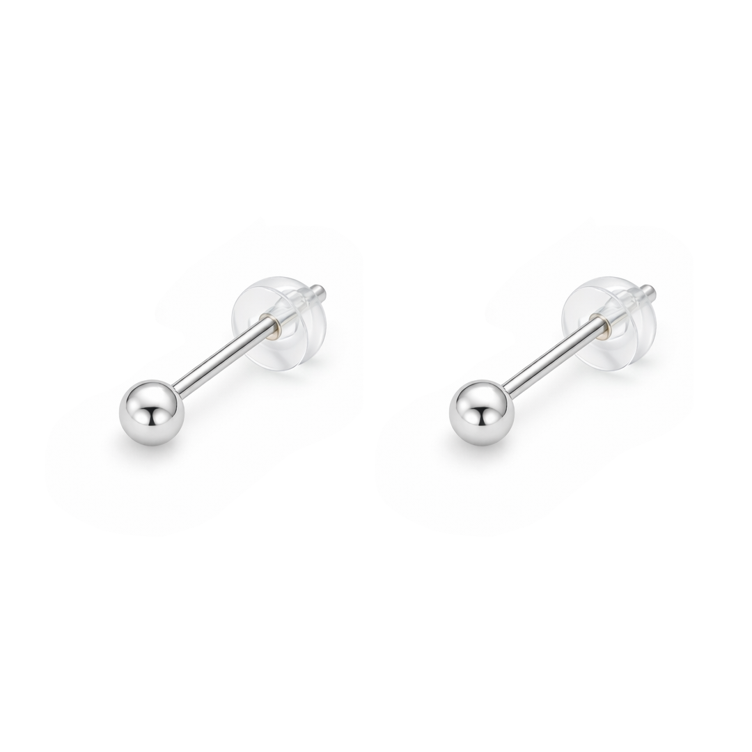PLAIN BALL STUD SILVER EARRING