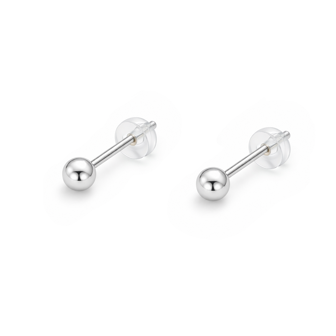 PLAIN BALL STUD SILVER EARRING