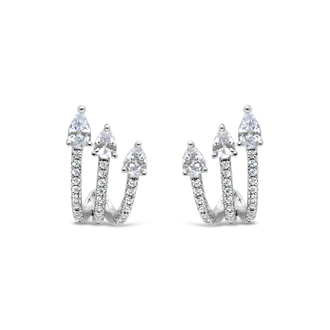 SPARKLING TRIPLE PEAR STUD SILVER EARRING