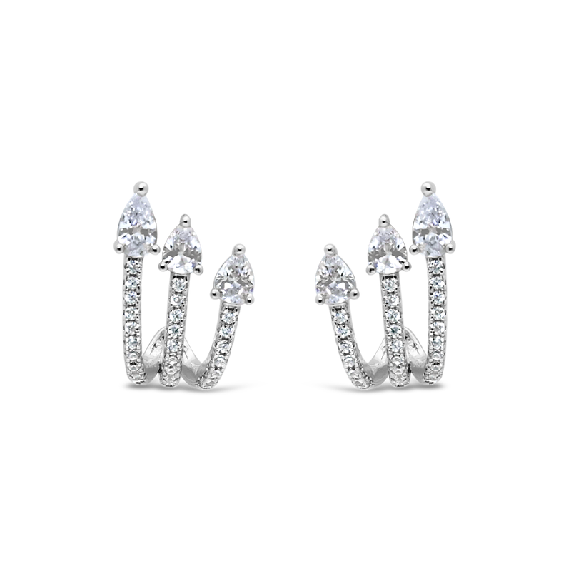 SPARKLING TRIPLE PEAR STUD SILVER EARRING