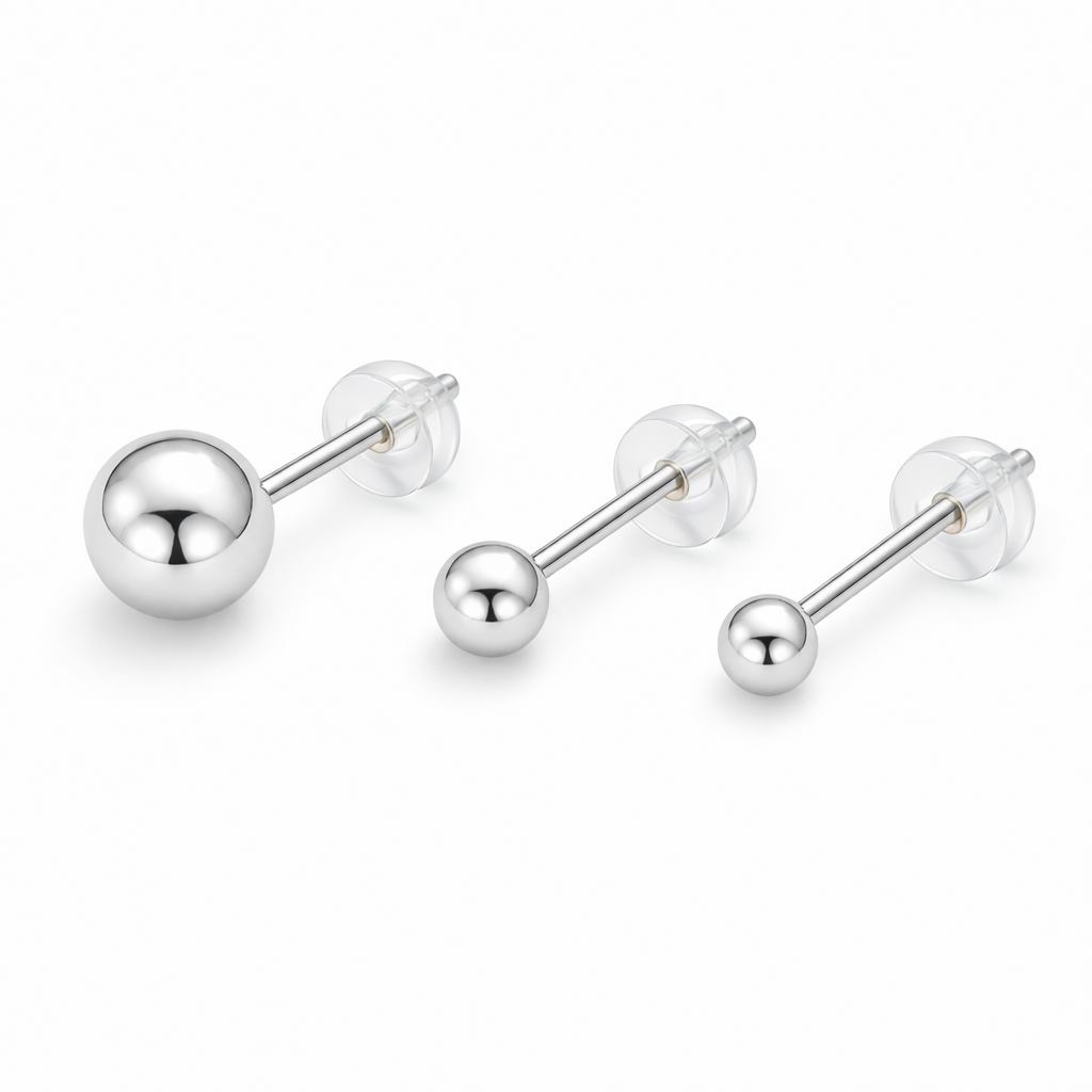 PLAIN BALL STUD SILVER EARRING