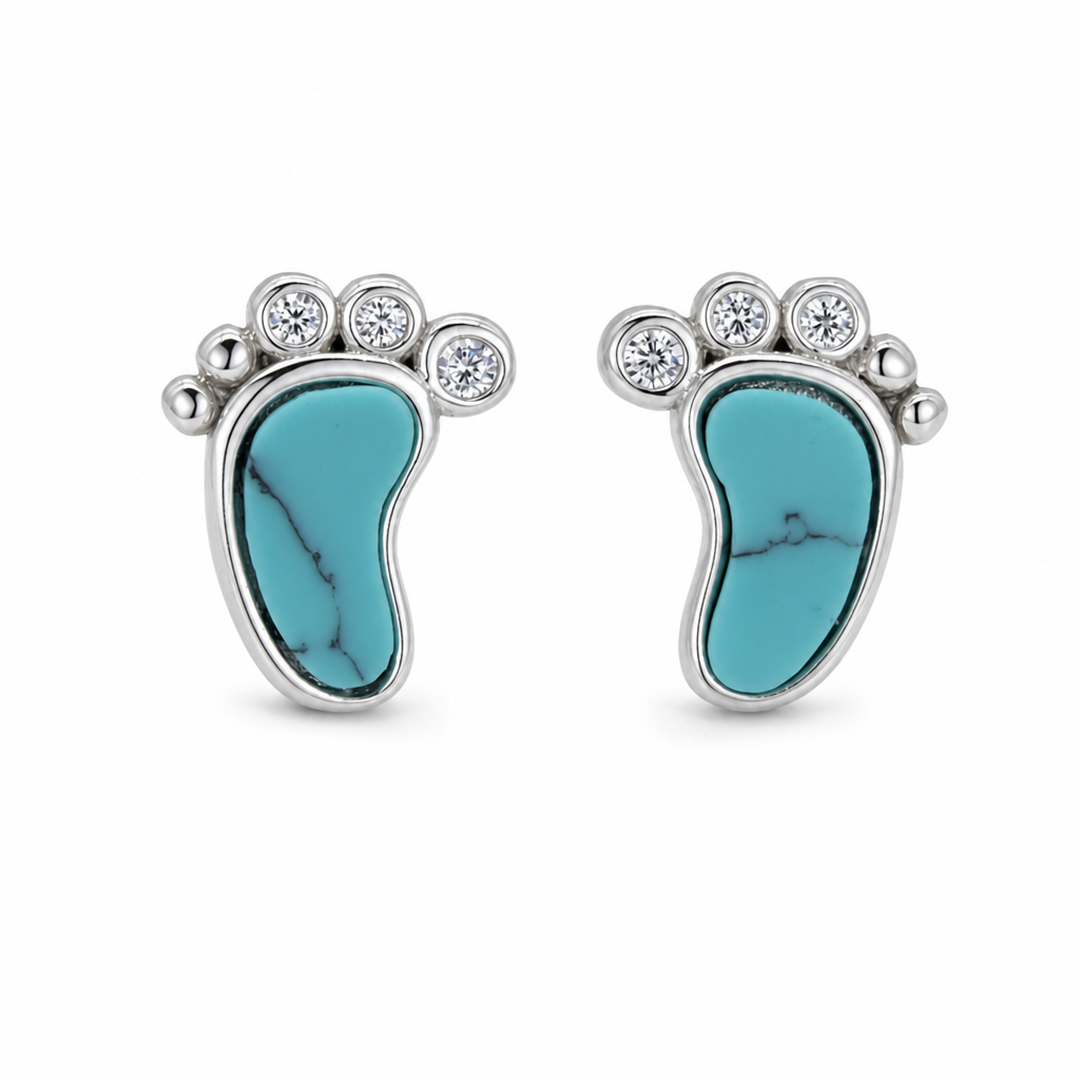 TURQUOISE BABY FEET STUD SILVER EARRING