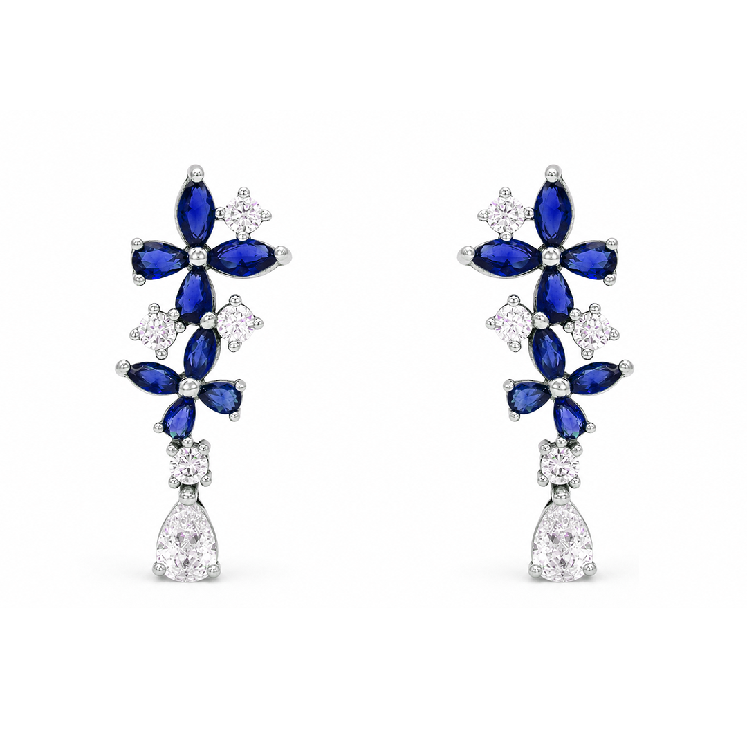 LUXURY DROPPING MULTISTONED STUD SILVER EARRING