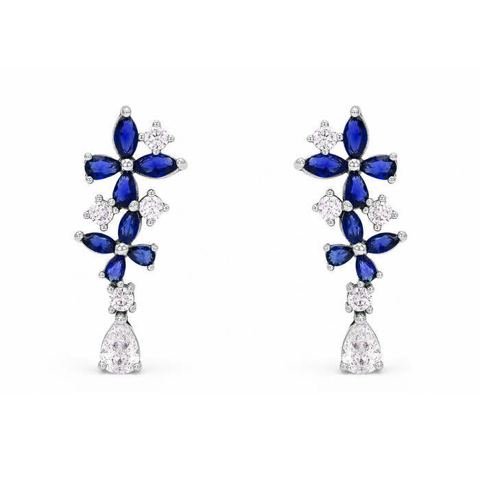LUXURY DROPPING MULTISTONED STUD SILVER EARRING