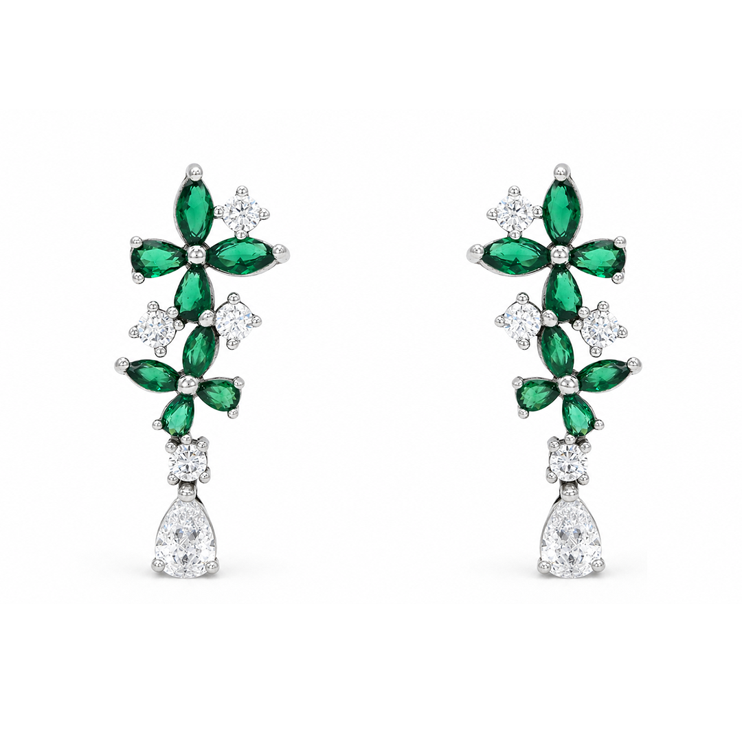 LUXURY DROPPING MULTISTONED STUD SILVER EARRING