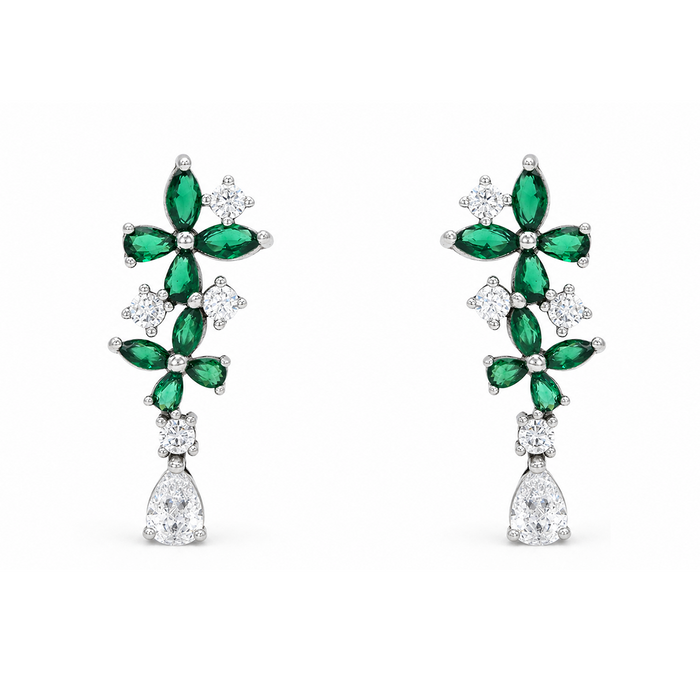 LUXURY DROPPING MULTISTONED STUD SILVER EARRING