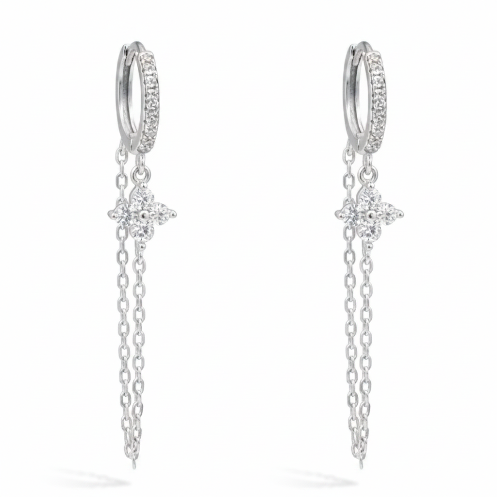 FLOWER SHAPED HOOP & LOOP SILVER EARRING