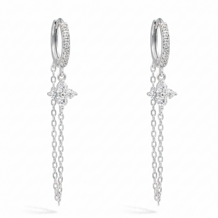 FLOWER SHAPED HOOP & LOOP SILVER EARRING