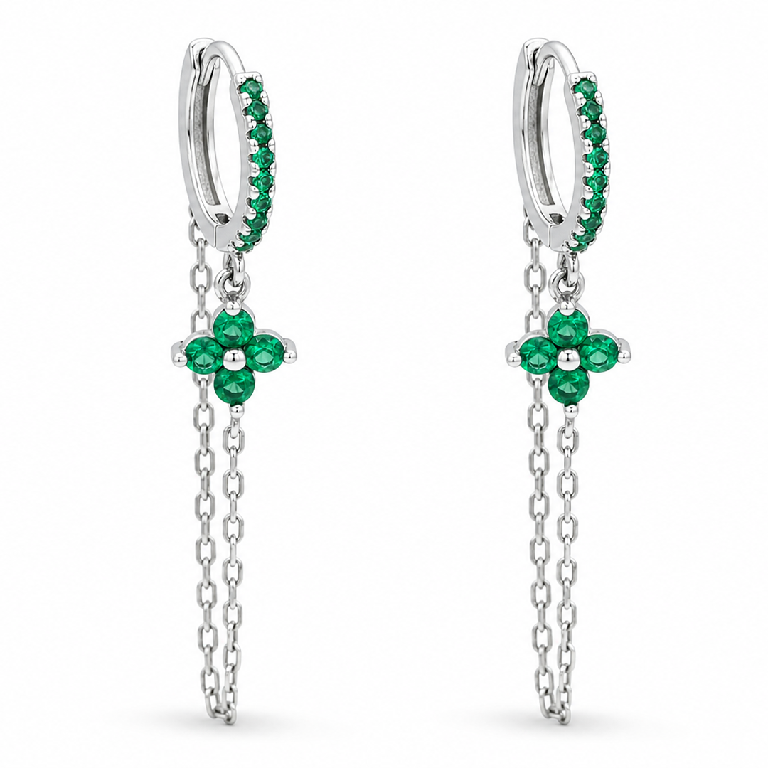 FLOWER SHAPED HOOP & LOOP SILVER EARRING
