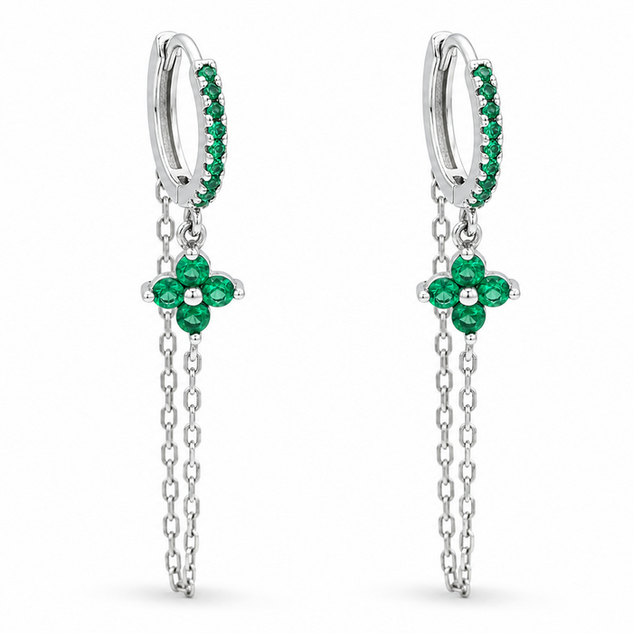 FLOWER SHAPED HOOP & LOOP SILVER EARRING