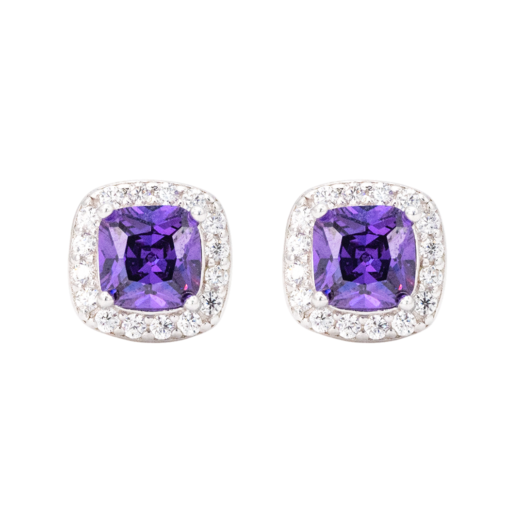 RADIANT & ROUND STONED STUD SILVER EARRING