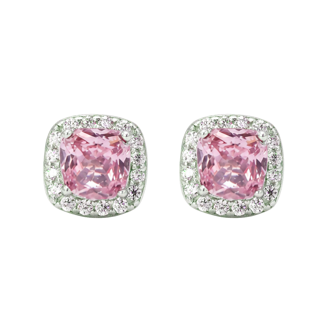 RADIANT & ROUND STONED STUD SILVER EARRING