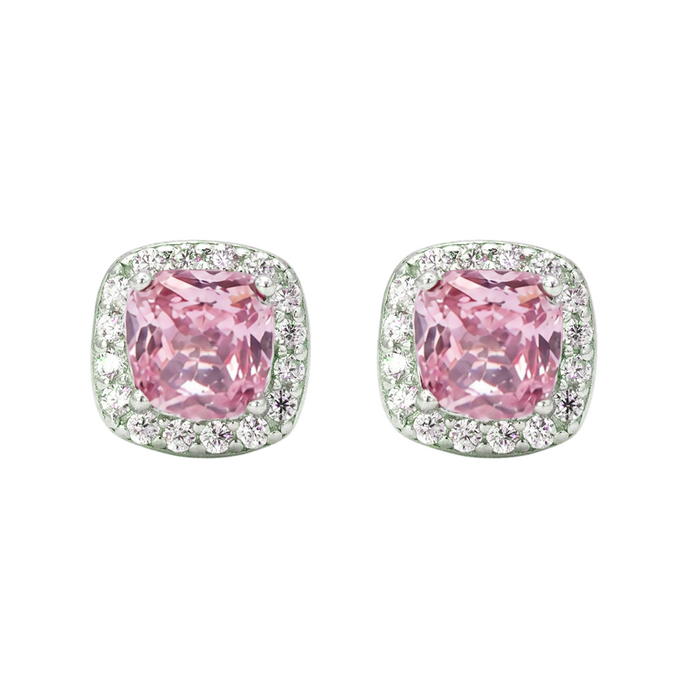 RADIANT & ROUND STONED STUD SILVER EARRING
