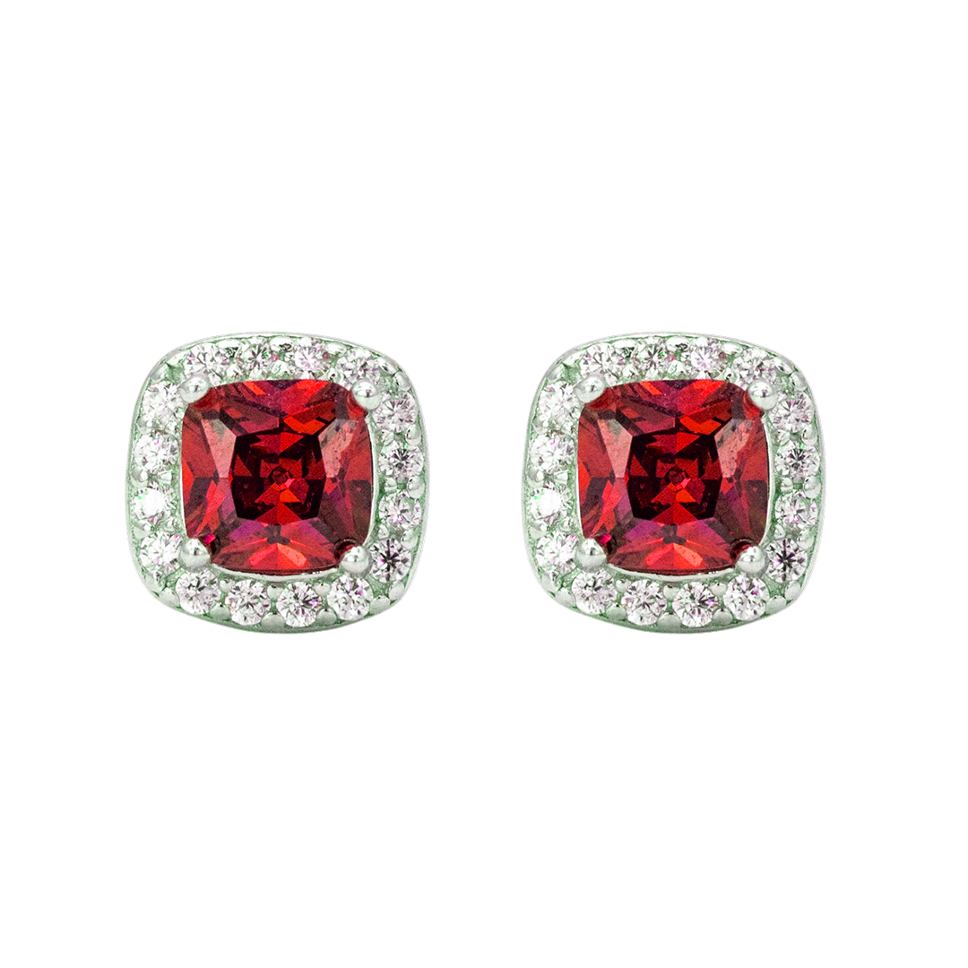 RADIANT & ROUND STONED STUD SILVER EARRING