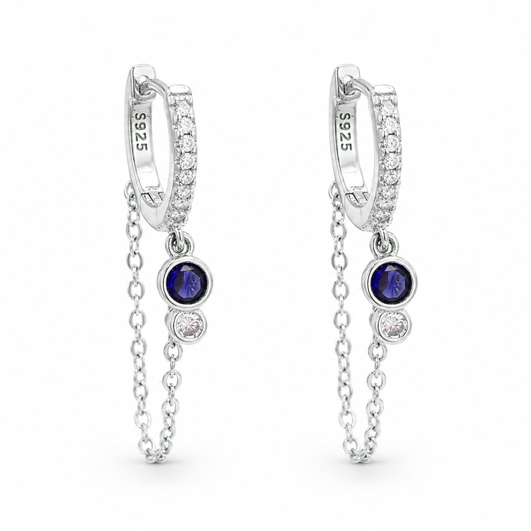 LOOPED ROUND STONED HOOP SILVER EARRING