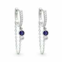 LOOPED ROUND STONED HOOP SILVER EARRING