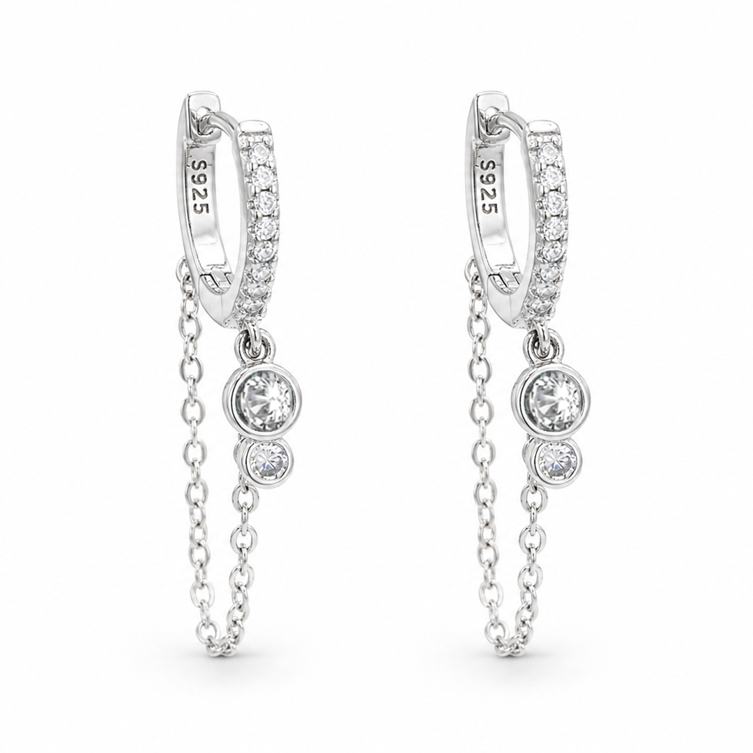 LOOPED ROUND STONED HOOP SILVER EARRING