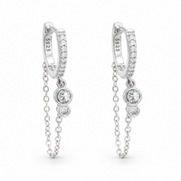 LOOPED ROUND STONED HOOP SILVER EARRING