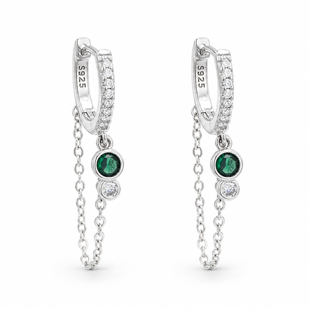 LOOPED ROUND STONED HOOP SILVER EARRING