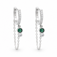 LOOPED ROUND STONED HOOP SILVER EARRING