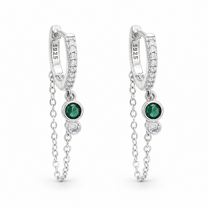 LOOPED ROUND STONED HOOP SILVER EARRING