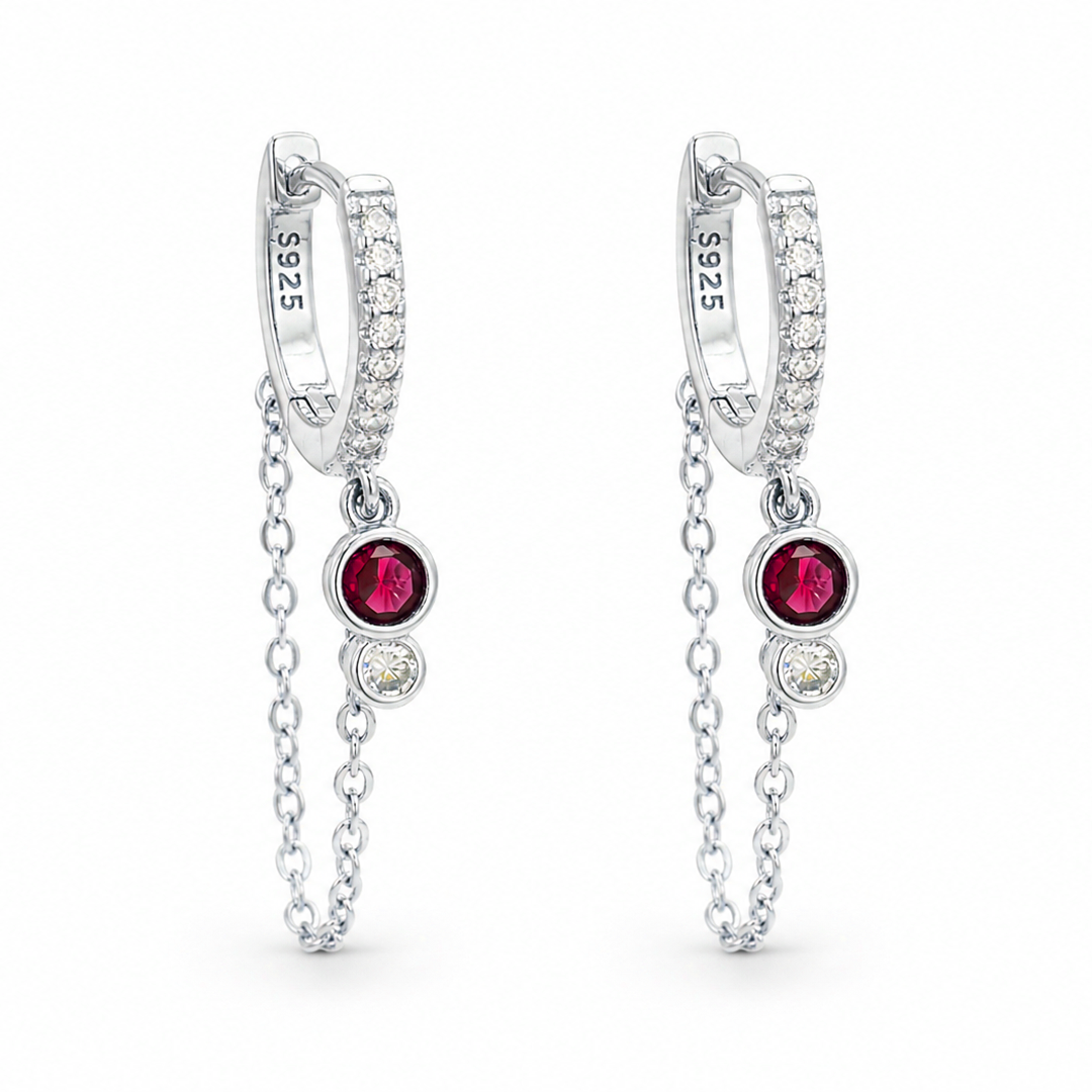 LOOPED ROUND STONED HOOP SILVER EARRING