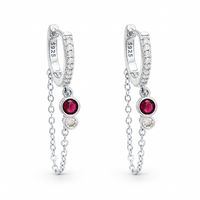 LOOPED ROUND STONED HOOP SILVER EARRING