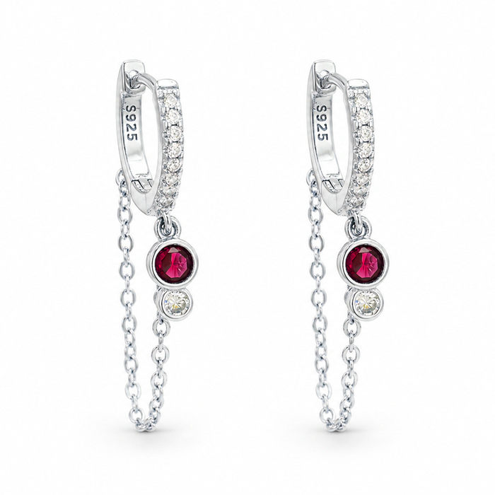 LOOPED ROUND STONED HOOP SILVER EARRING