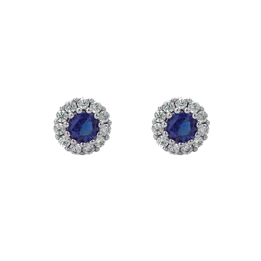 SPARKLING FRAMED ROUND STONED STUD SILVER EARRING