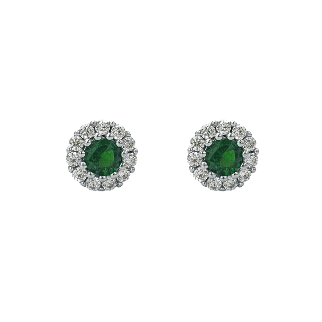 SPARKLING FRAMED ROUND STONED STUD SILVER EARRING