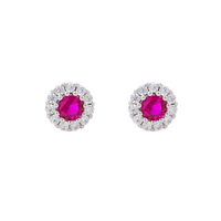 SPARKLING FRAMED ROUND STONED STUD SILVER EARRING