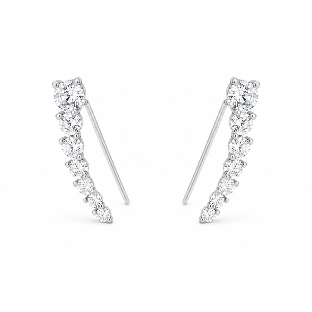 ELEGANT GRADED ROUND STONES HOOK SILVER EARRING