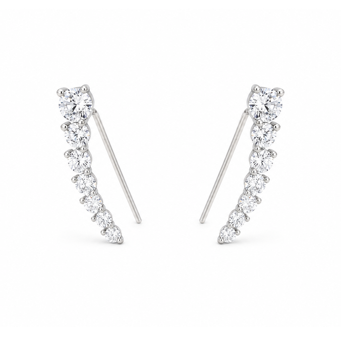ELEGANT GRADED ROUND STONES HOOK SILVER EARRING
