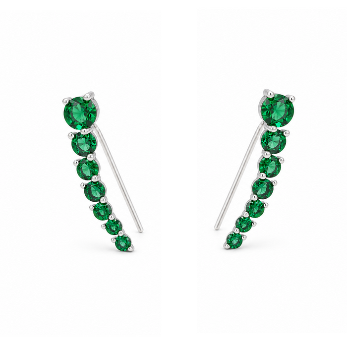 ELEGANT GRADED ROUND STONES HOOK SILVER EARRING