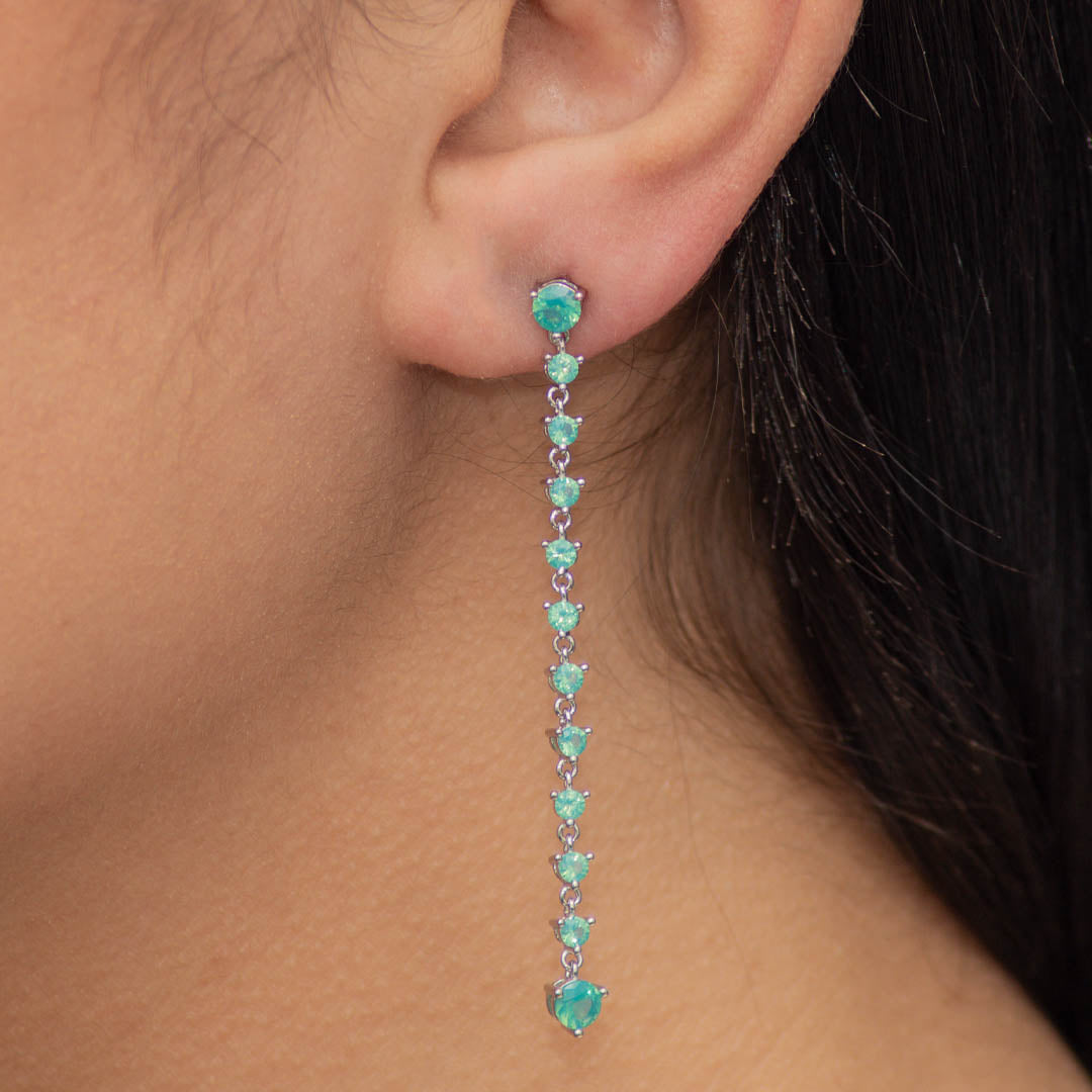 DROPPING TURQUOISE ROUND STONED STUD SILVER EARRING