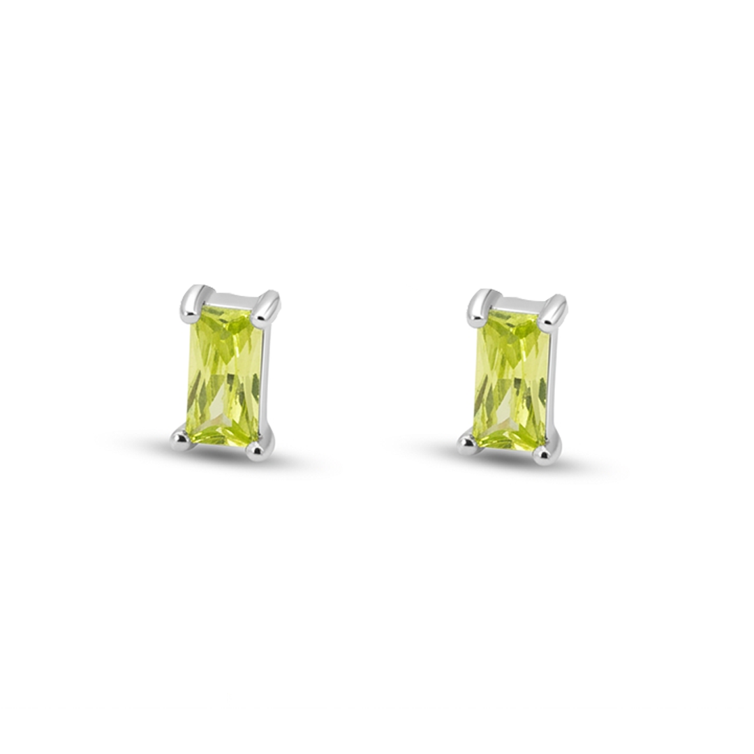 TINY BAGUETTE CUT STUD SILVER EARRING