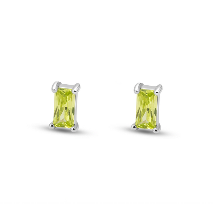 TINY BAGUETTE CUT STUD SILVER EARRING
