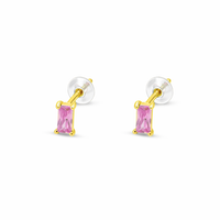 TINY BAGUETTE CUT STUD SILVER EARRING