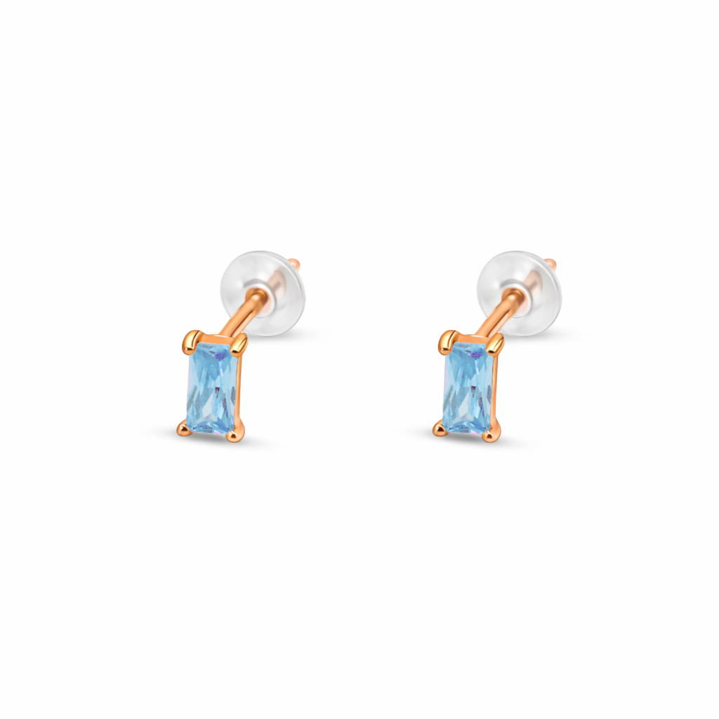 TINY BAGUETTE CUT STUD SILVER EARRING