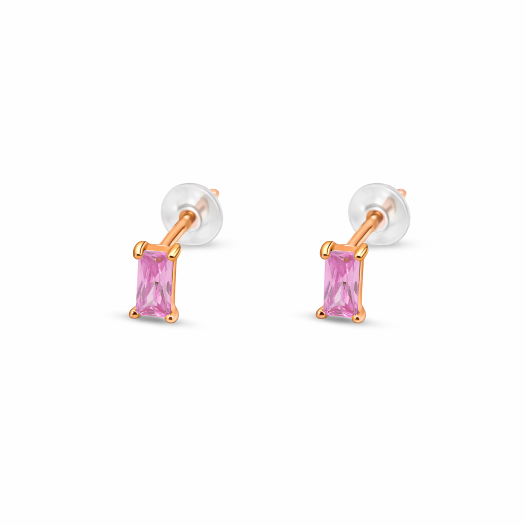 TINY BAGUETTE CUT STUD SILVER EARRING