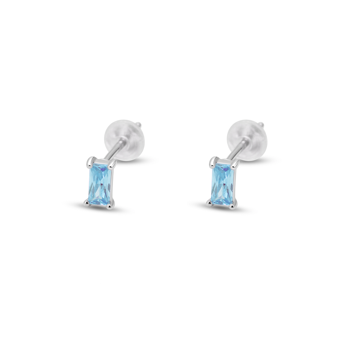 TINY BAGUETTE CUT STUD SILVER EARRING