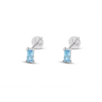TINY BAGUETTE CUT STUD SILVER EARRING