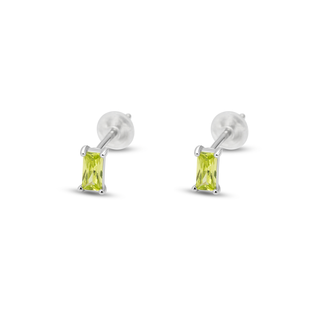 TINY BAGUETTE CUT STUD SILVER EARRING