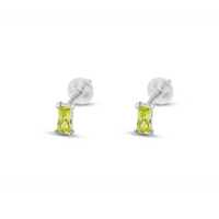 TINY BAGUETTE CUT STUD SILVER EARRING
