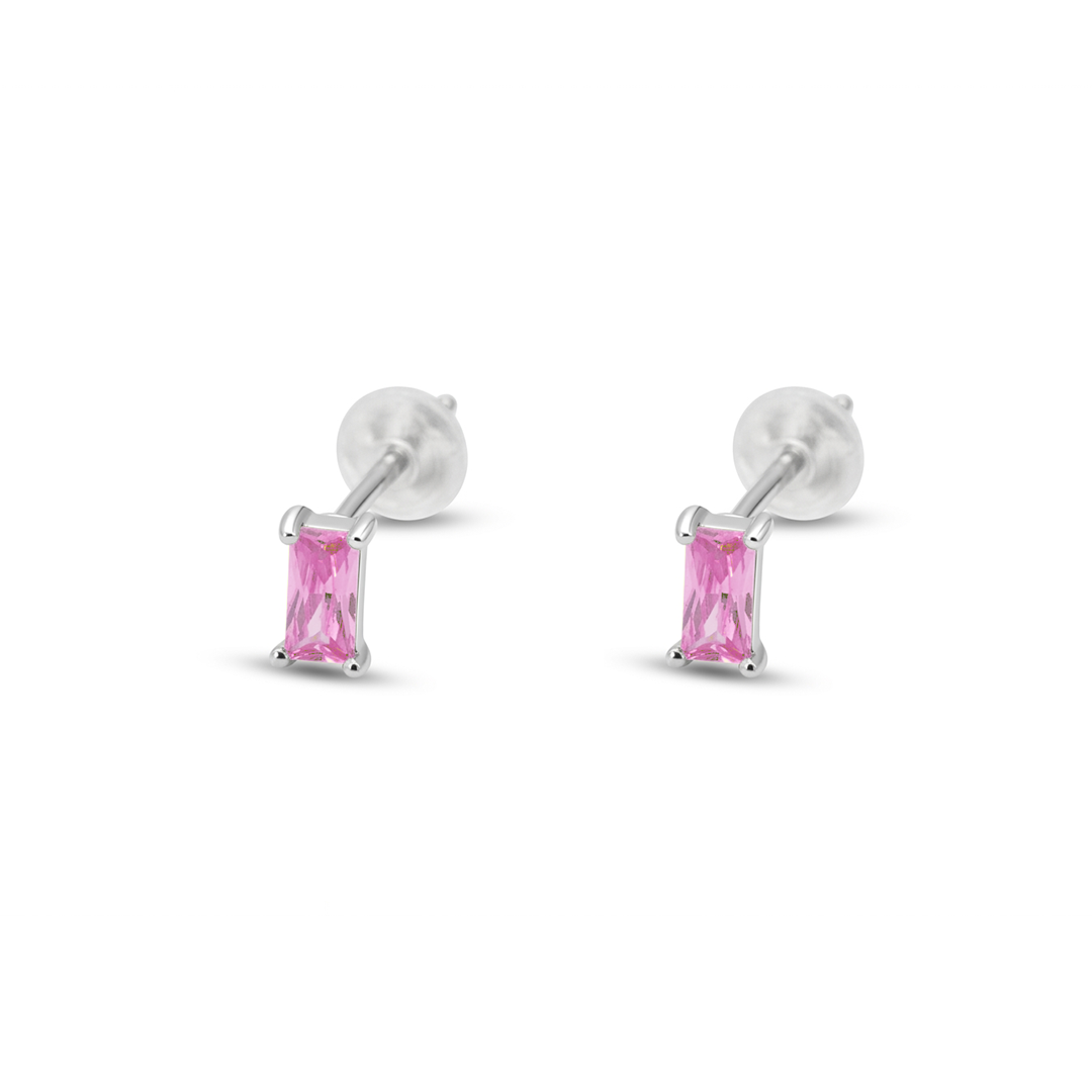 TINY BAGUETTE CUT STUD SILVER EARRING