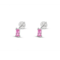 TINY BAGUETTE CUT STUD SILVER EARRING