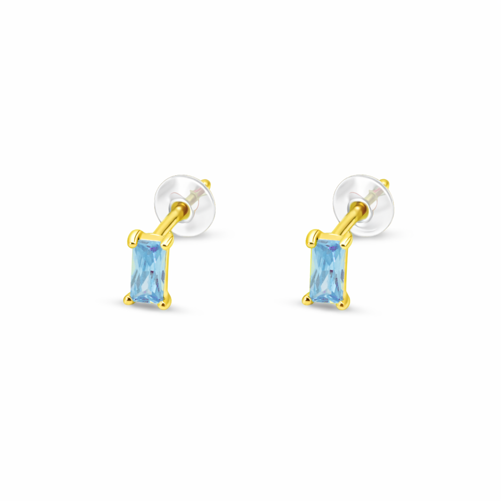 TINY BAGUETTE CUT STUD SILVER EARRING