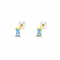 TINY BAGUETTE CUT STUD SILVER EARRING