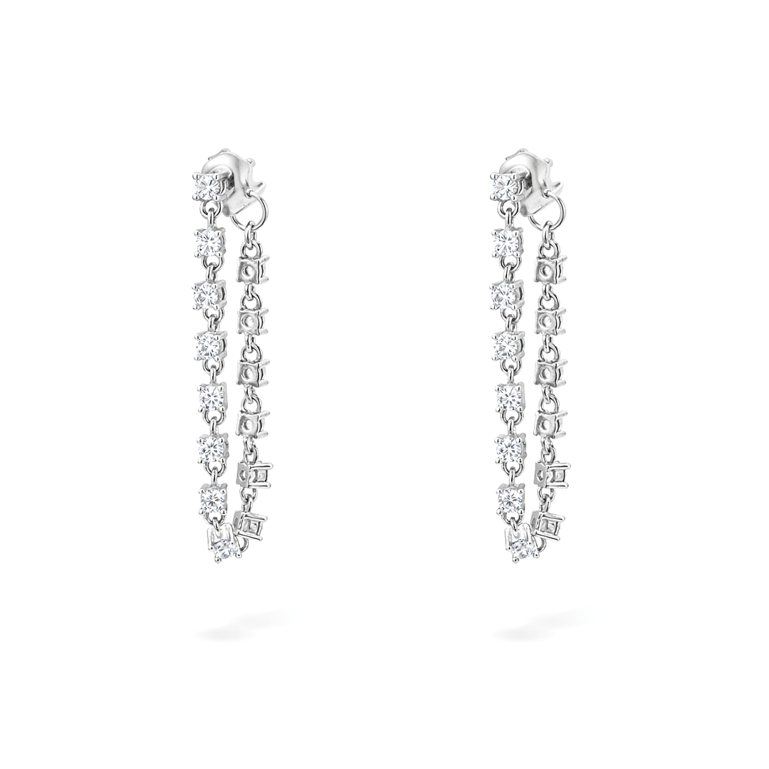 LOOPED ROUND STONED STUD SILVER EARRING